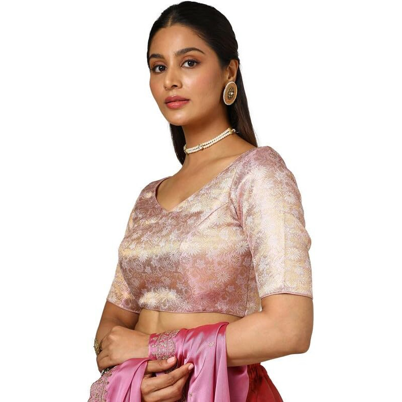 Soch Womens Onion Pink Tussar Zari Woven Padded Blouse