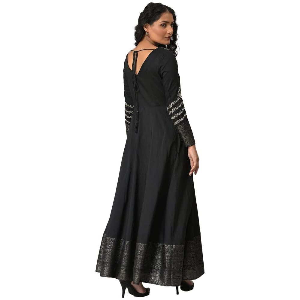W For Woman Women Classic Ankle Length Black Glitter Printed And Embroidered Dress_22Auw18581-217624_S
