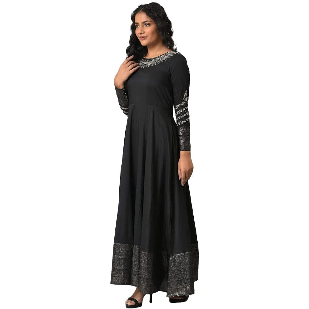 W For Woman Women Classic Ankle Length Black Glitter Printed And Embroidered Dress_22Auw18581-217624_S