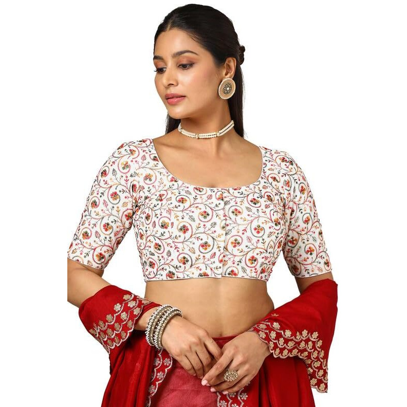 Soch Womens Cream Georgette Embroidered Blouse With Sequins