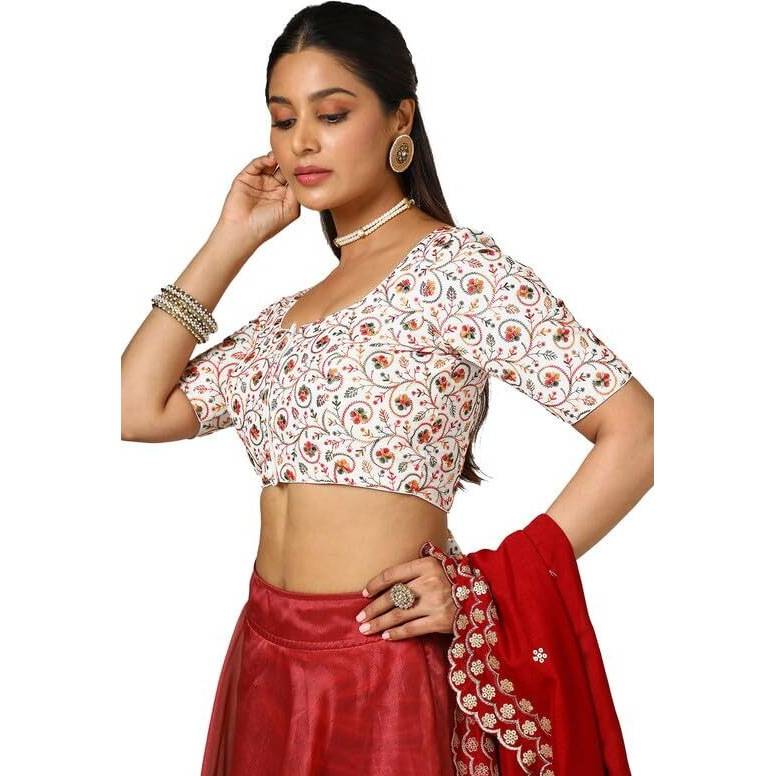 Soch Womens Cream Georgette Embroidered Blouse With Sequins