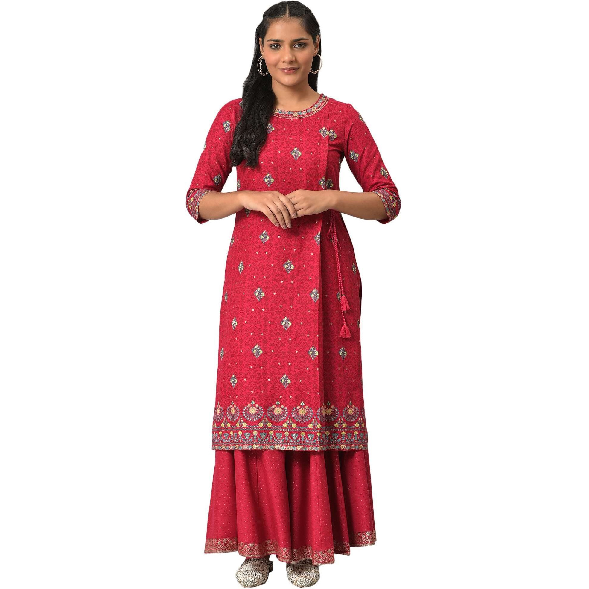 W For Woman Fuschia Pink Floral Printed Kurta With Sequins_22Auw18358-119197_Xl