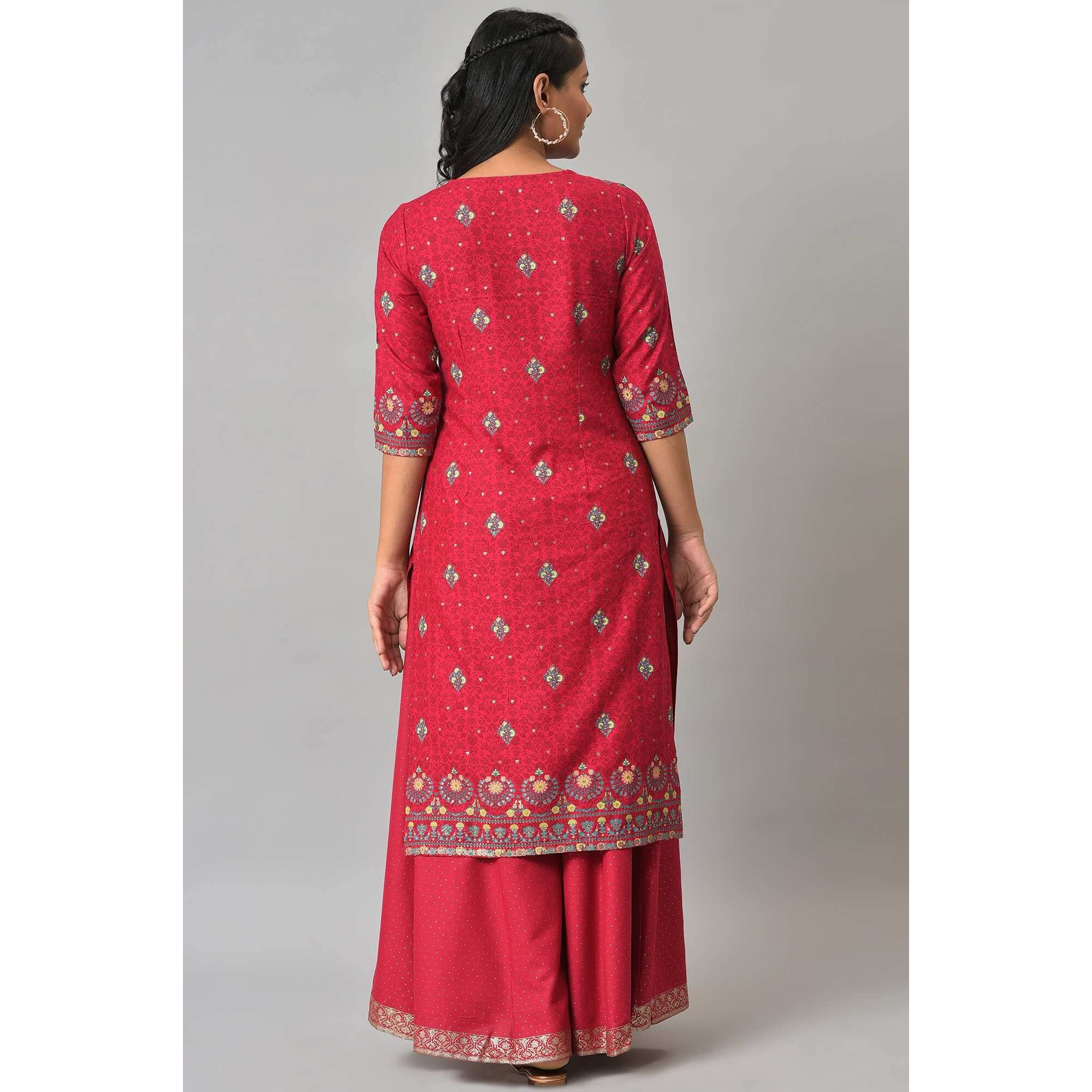 W For Woman Fuschia Pink Floral Printed Kurta With Sequins_22Auw18358-119197_Xl