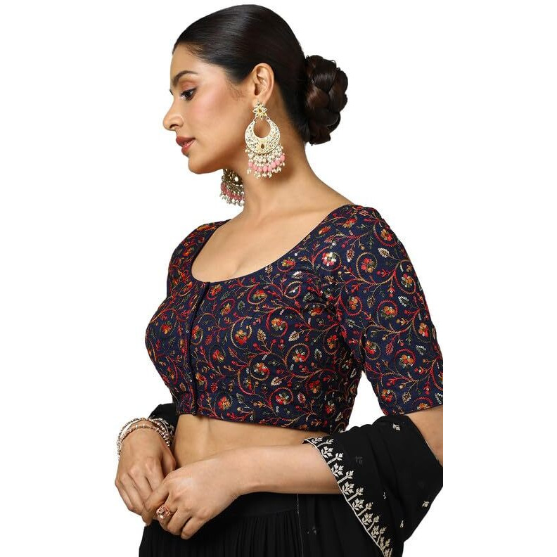 Soch Womens Navy Blue Georgette Embroidered Blouse With Sequins