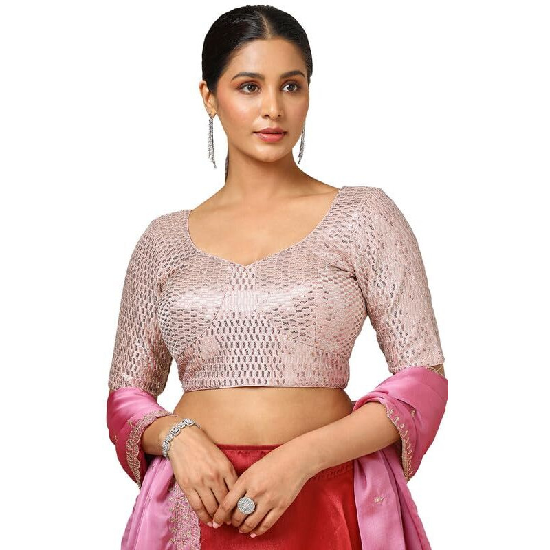 Soch Womens Blush Pink Georgette Embellished Padded Blouse With Sequins