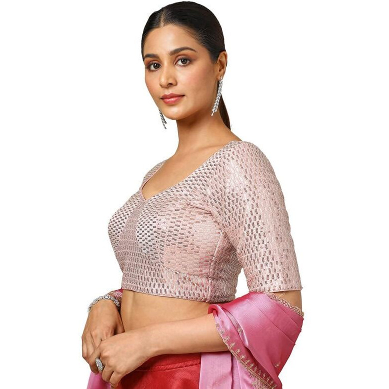 Soch Womens Blush Pink Georgette Embellished Padded Blouse With Sequins