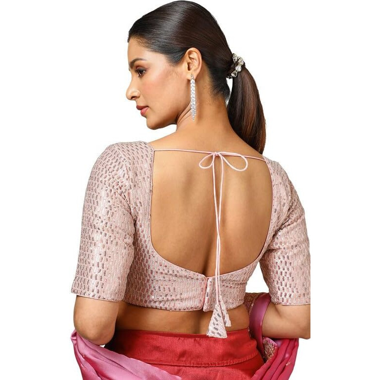 Soch Womens Blush Pink Georgette Embellished Padded Blouse With Sequins