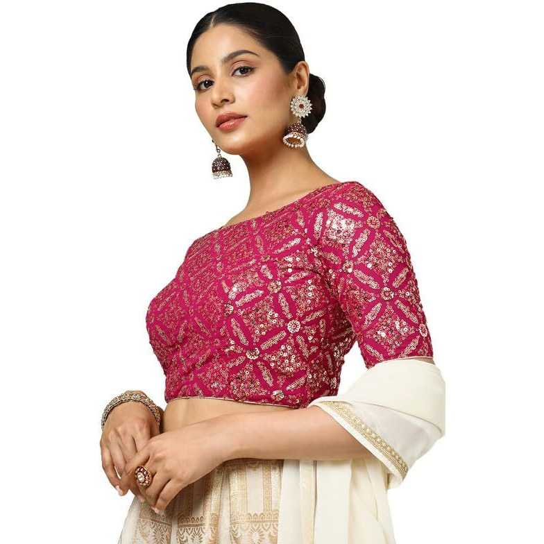 Soch Womens Fuchsia Georgette Embellished Padded Blouse With Sequins