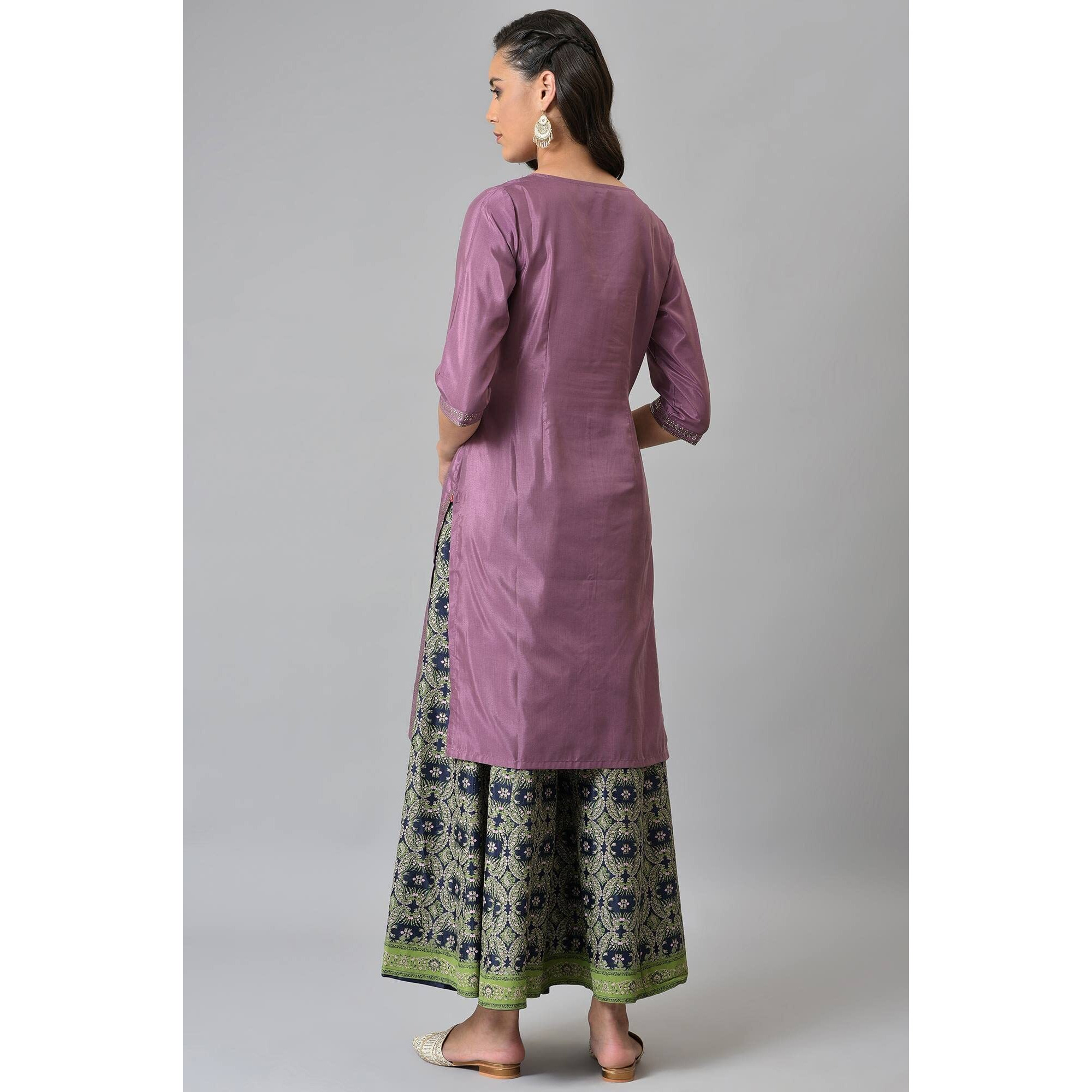 W For Woman Purple Shantung Mukaish Printed Kurta_22Auw18294-119276_S_8