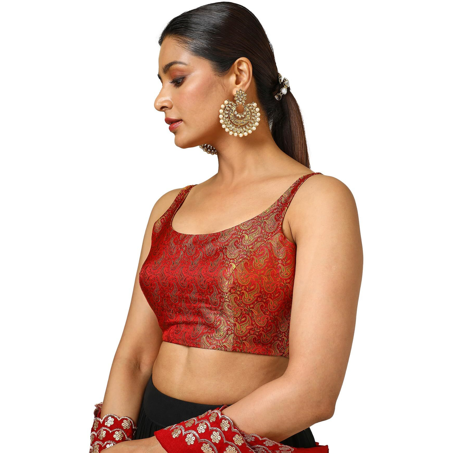 Soch Women's Tussar Woven Designs Sleeveless Regular Fit Blouse (Blsljqd00660_Red 38)