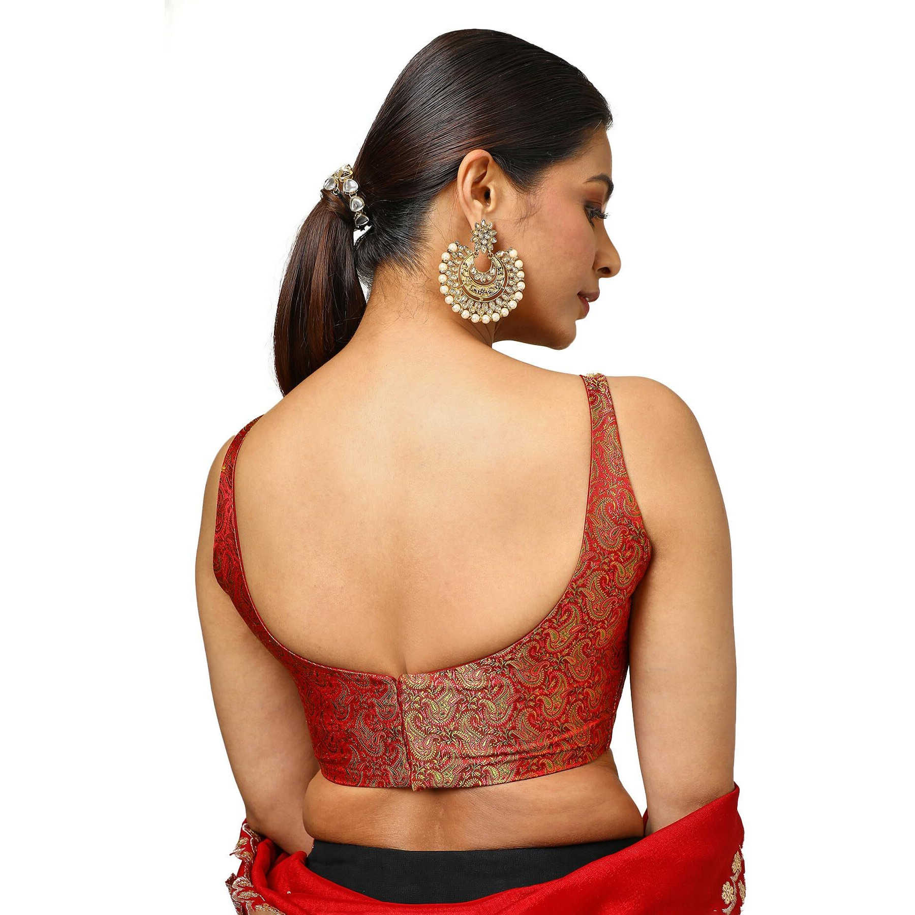 Soch Women's Tussar Woven Designs Sleeveless Regular Fit Blouse (Blsljqd00660_Red 38)