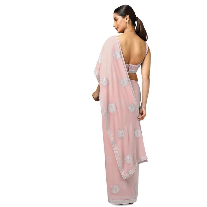 Soch Womens Peach Georgette Embellished Saree With Stone Work