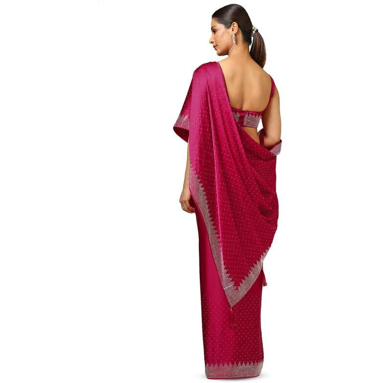 Soch Womens Fuchsia Satin Embellished Saree With Stone Work