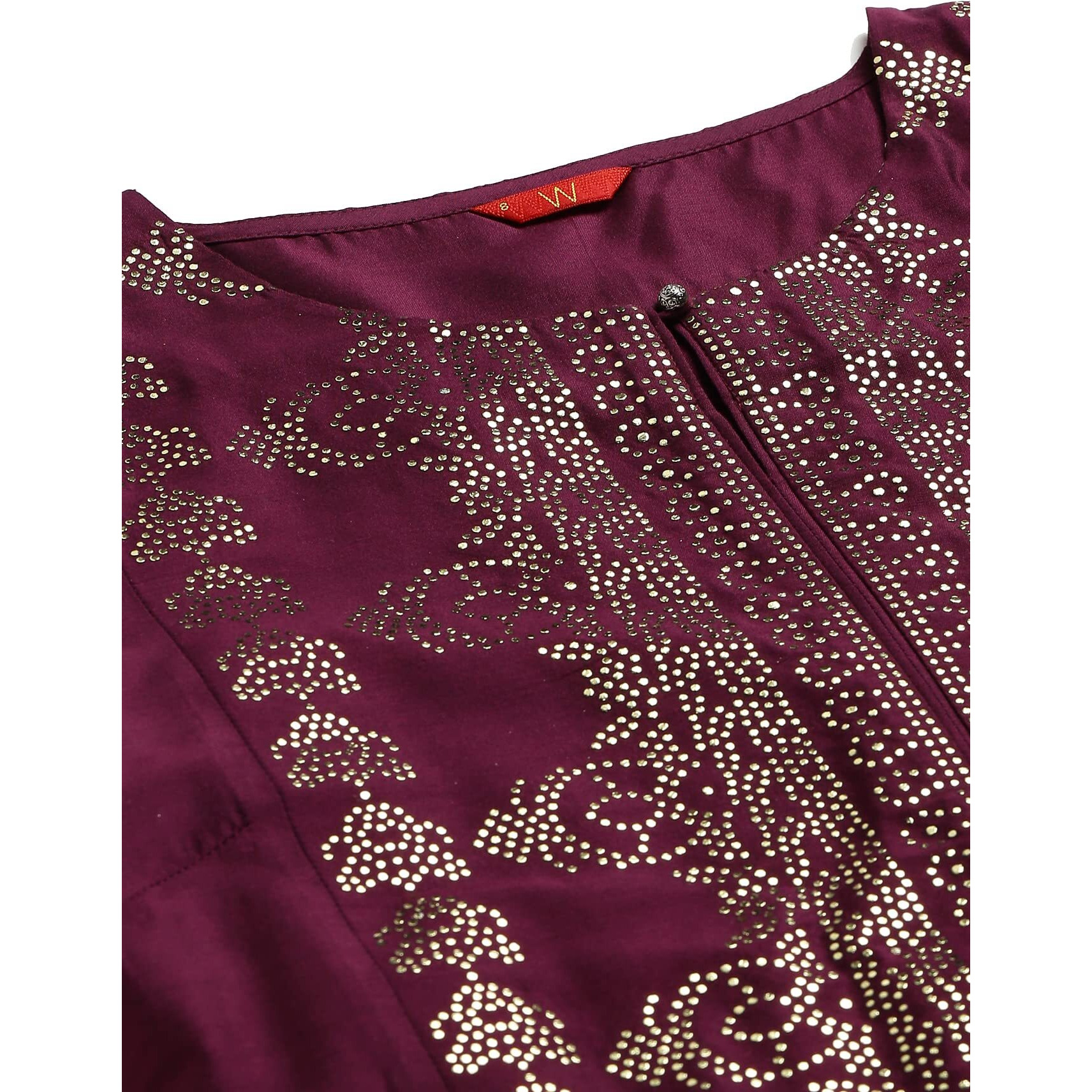 W For Woman Dark Pink Mukaish Placement Print Kurta