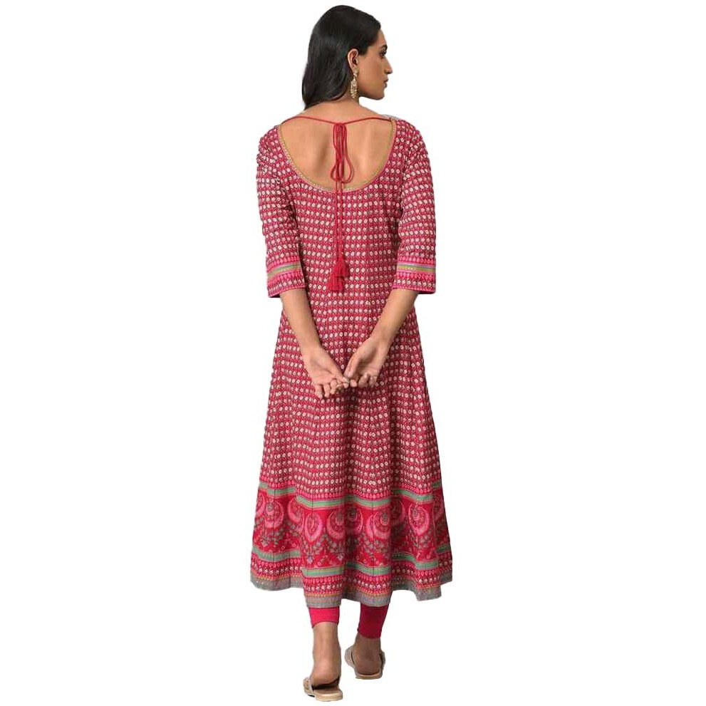 W For Woman Dark Pink Printed Kalidar Kurta With Tights_22Auws18124-119190_S