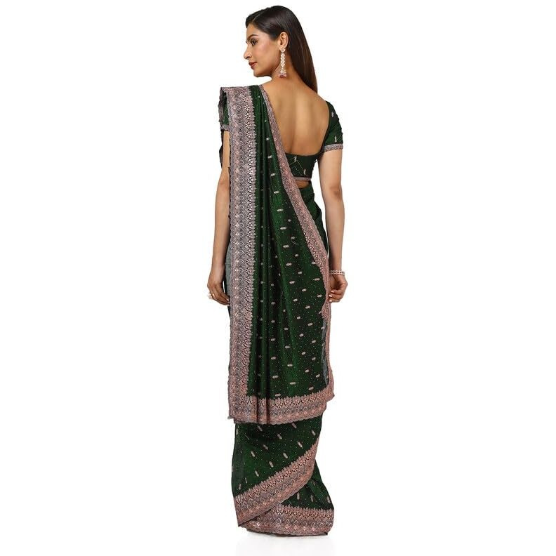 Soch Womens Green Tussar Zari Embroidered Saree With Stone Work