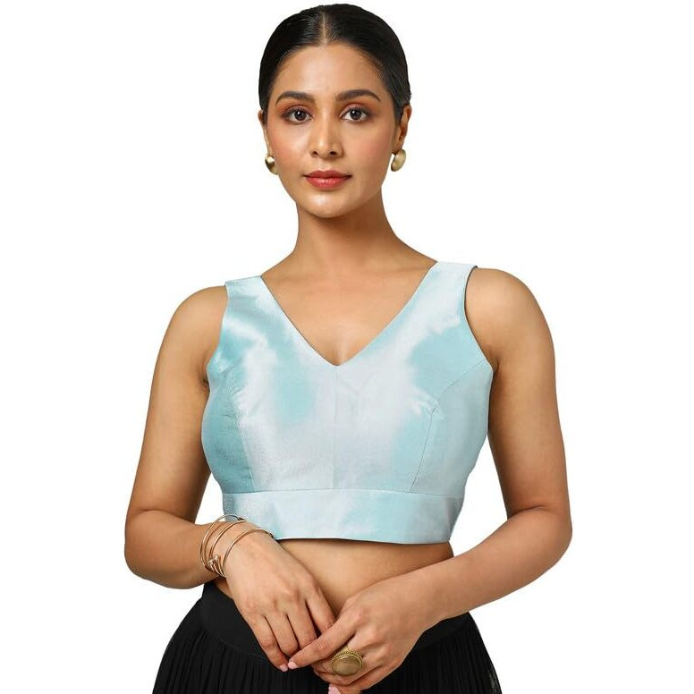Soch Women's Tissue Zari Woven Sleeveless Regular Blouse (Blslsld00670A_Powder Blue 38)