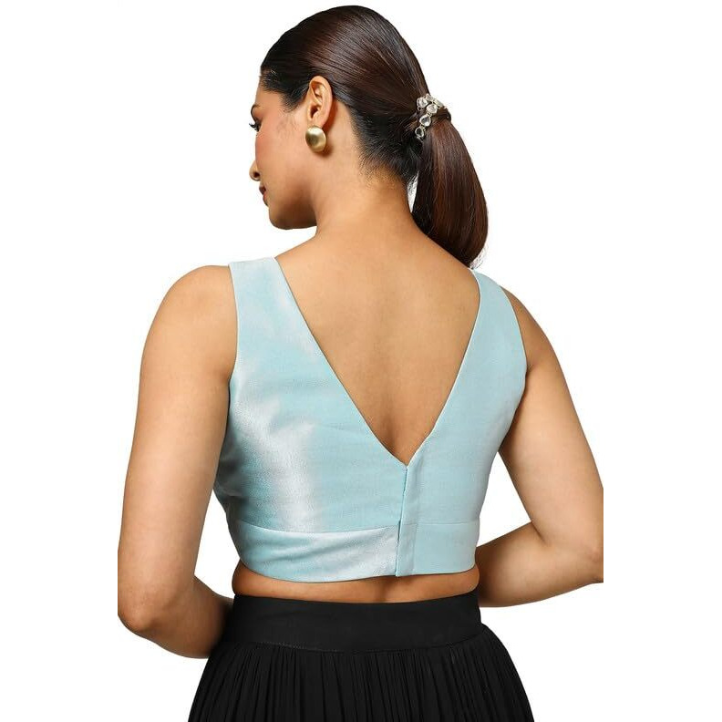 Soch Women's Tissue Zari Woven Sleeveless Regular Blouse (Blslsld00670A_Powder Blue 38)