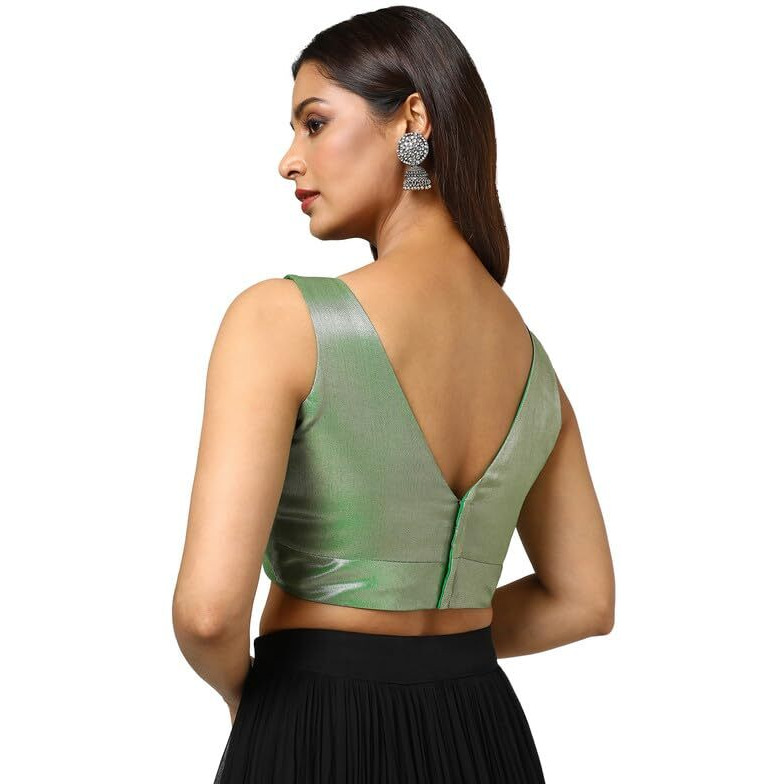 Soch Women's Tissue Zari Woven Sleeveless Regular Fit Blouse (Blslsld00670G_Green 38)