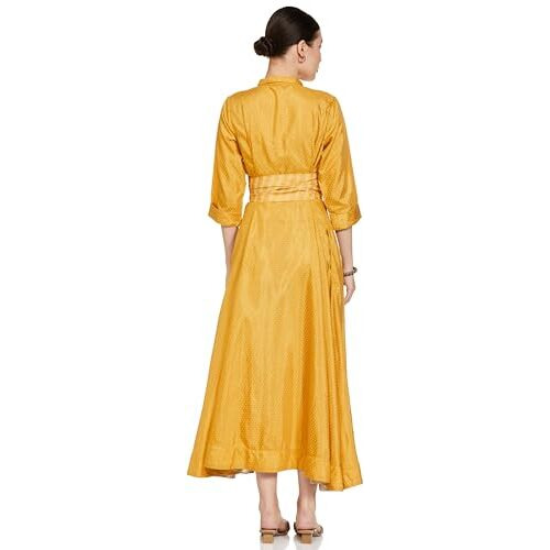W For Woman Dark Yellow Polka Dot Glitter Maxi Dress With Embroidery