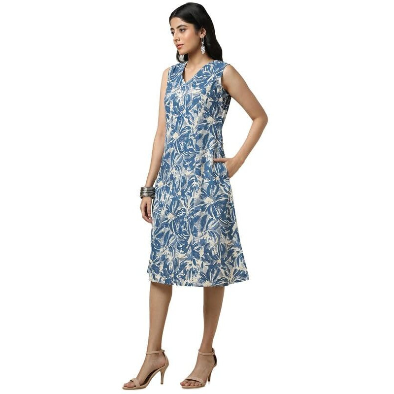 Soch Womens Beige Cotton Slub Floral Print Dress