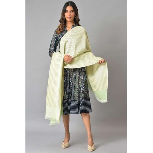W For Woman Light Green Stripe Lurex Shawl