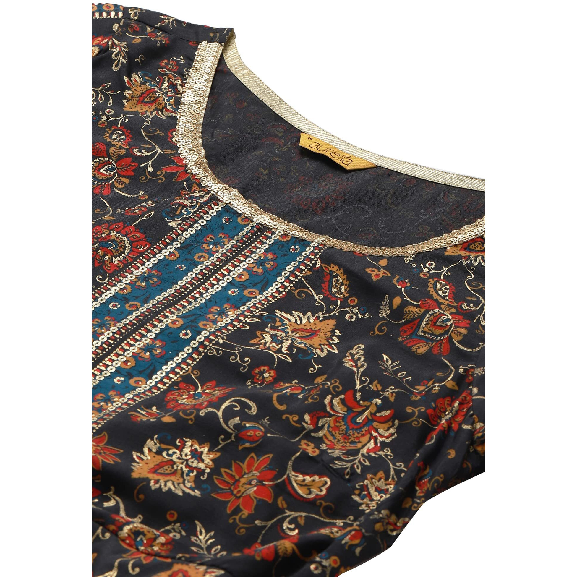 Aurelia Polyester Women's Grey Floral Printed Straight Kurta_22Aua13480-505392_L