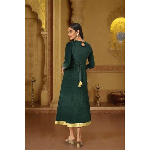 Aurelia Green Embroidered Anarkali Cotton Poly Kurta