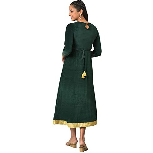 Aurelia Green Embroidered Anarkali Cotton Poly Kurta