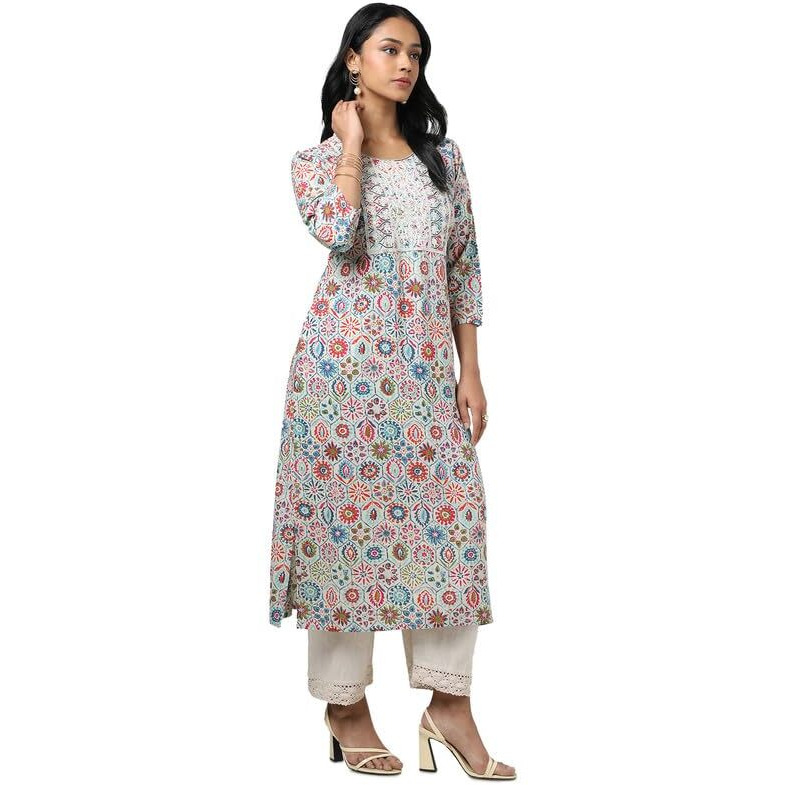 Soch Womens Beige Rayon Ethnic Motifs Kurta With Sequins