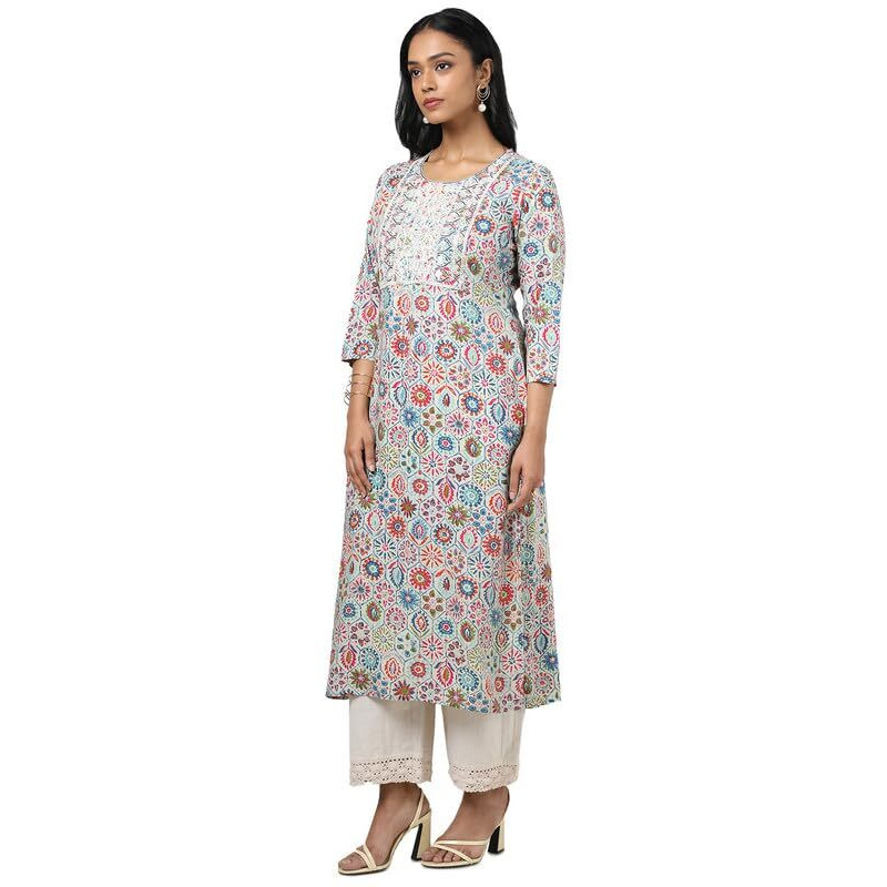 Soch Womens Beige Rayon Ethnic Motifs Kurta With Sequins