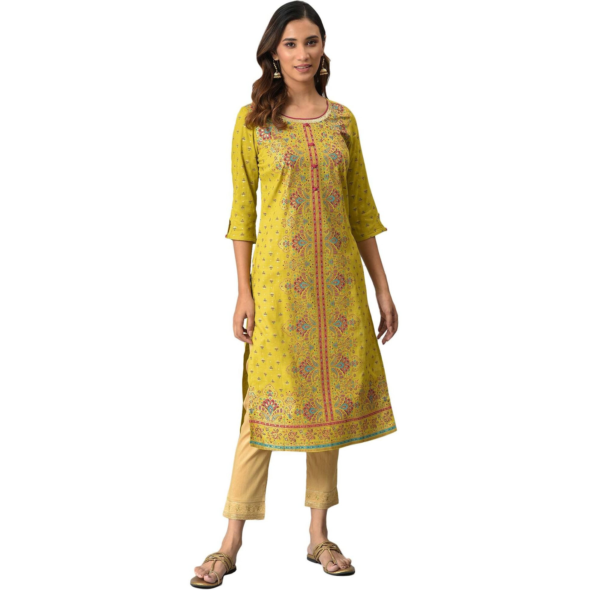 Aurelia Women's Foil Regular Green Kurta