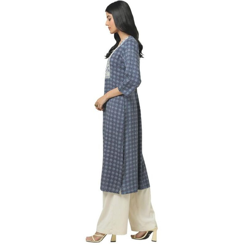 Soch Womens Blue Rayon Ethnic Motifs Kurta With Sequins