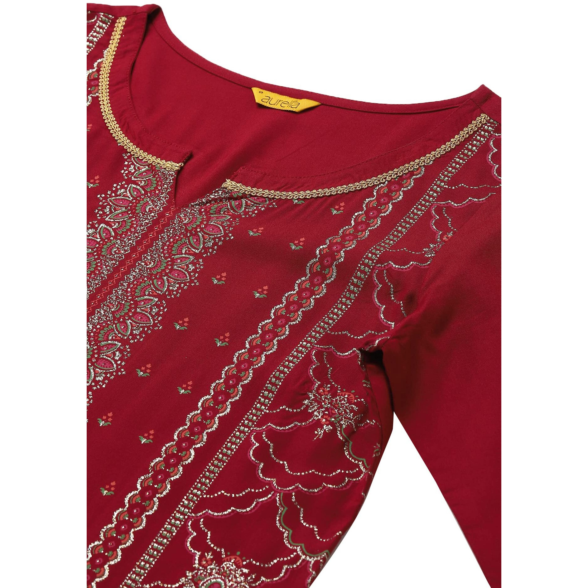 Aurelia Maroon Foil Pattern Regular Kurta For Women