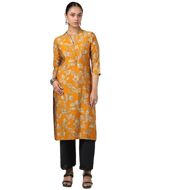 Soch Womens Mustard Muslin Floral Print Kurta
