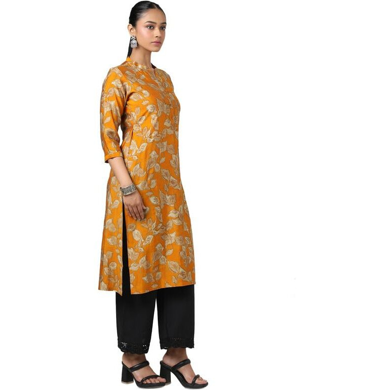 Soch Womens Mustard Muslin Floral Print Kurta