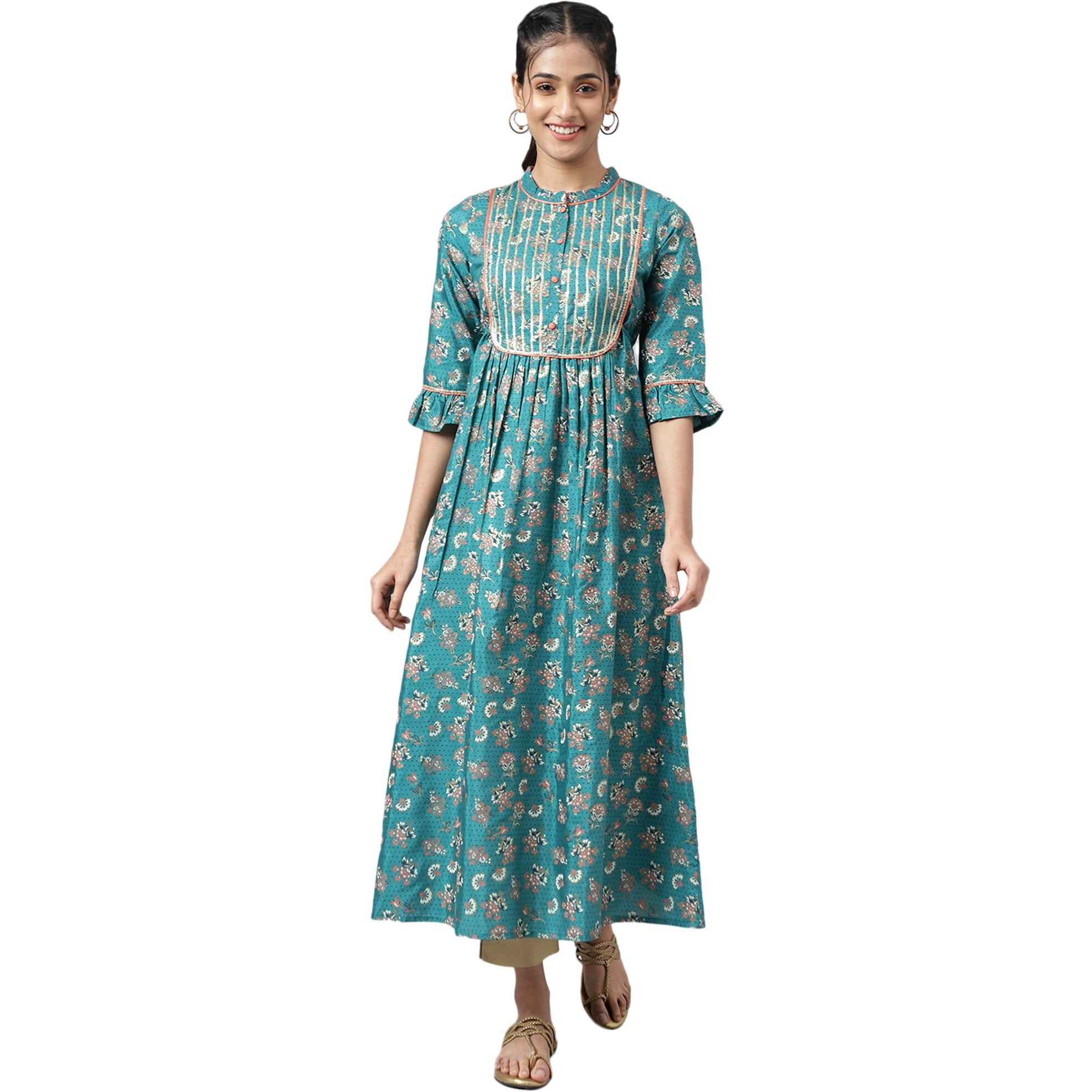 Aurelia Green Foil Sequin Regular Kurta For Women