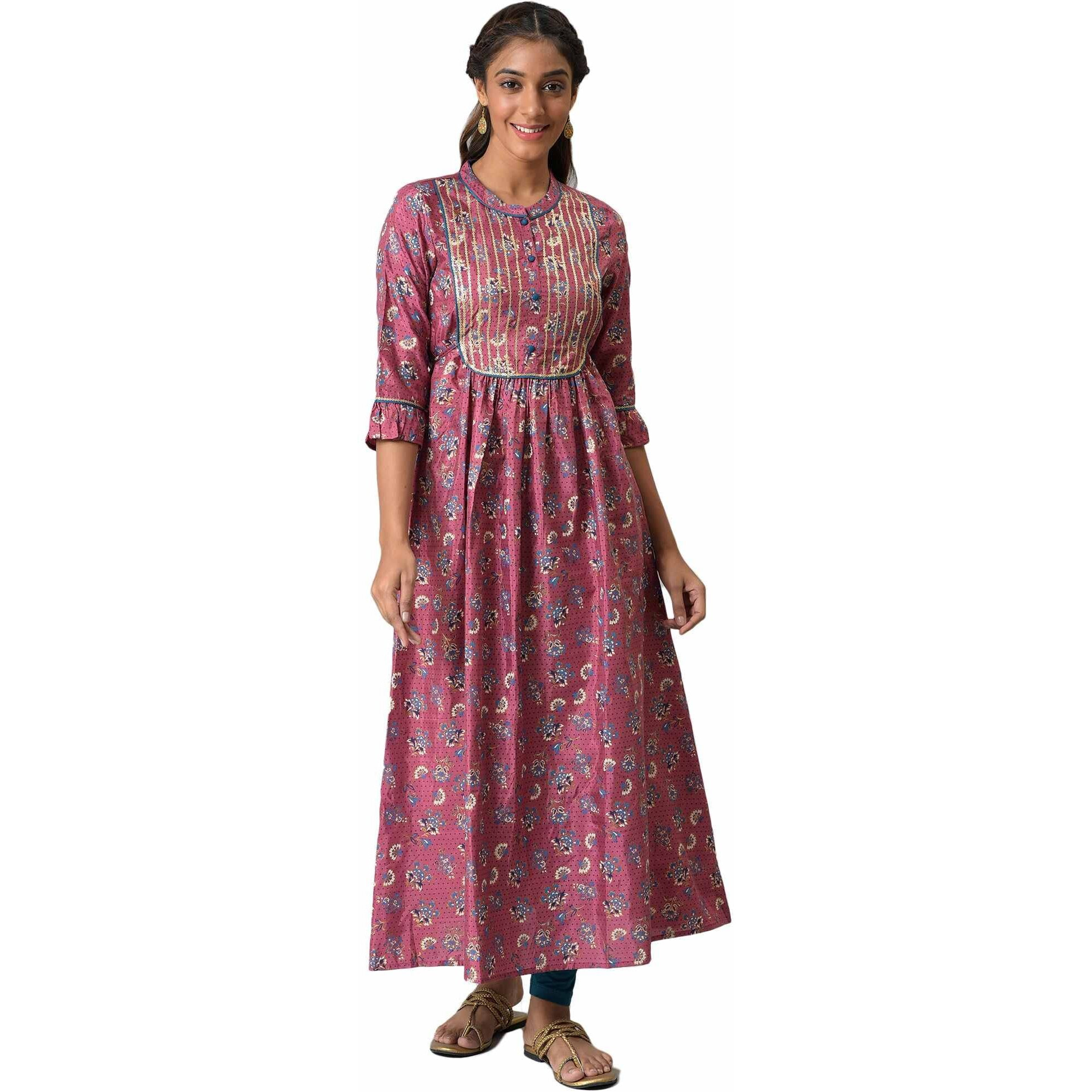 Aurelia Pink Foil Pattern Kurta With Sequins