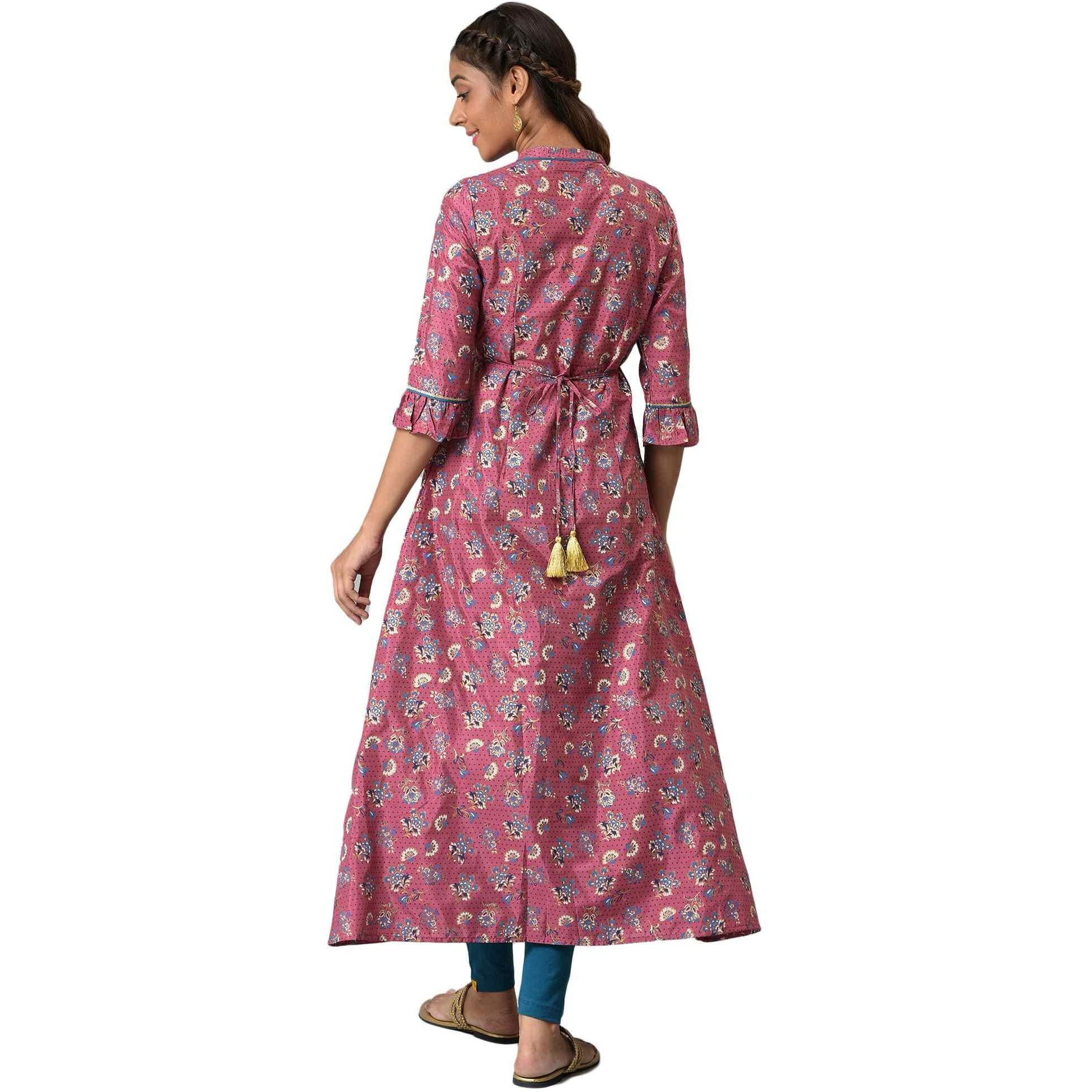 Aurelia Pink Foil Pattern Kurta With Sequins