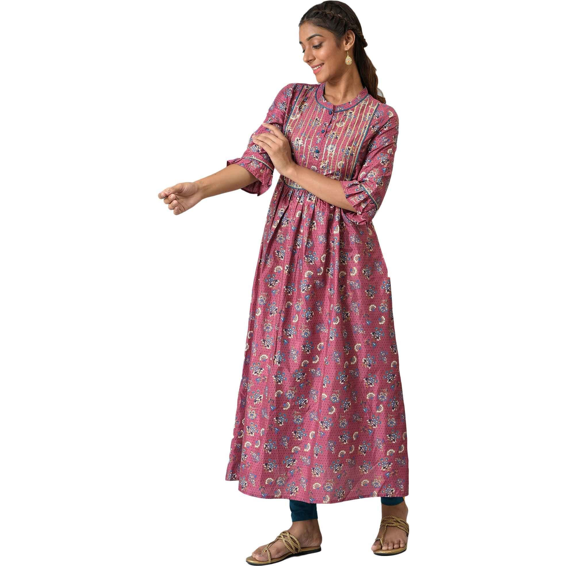 Aurelia Pink Foil Pattern Kurta With Sequins