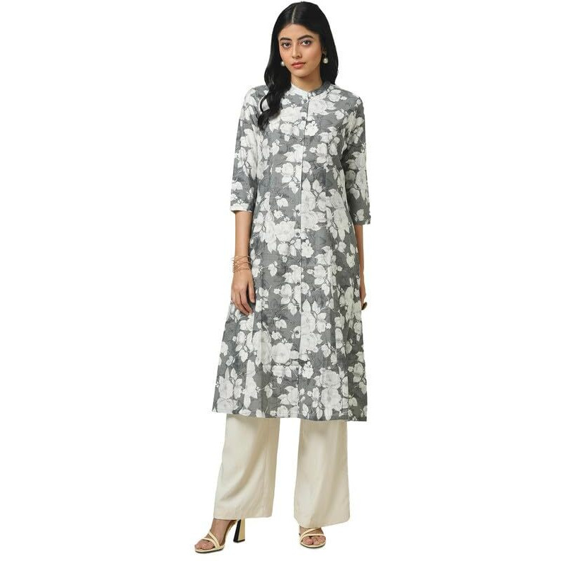 Soch Womens Grey Muslin Floral Print Kurta