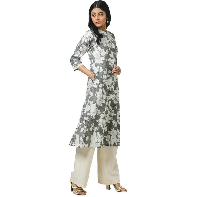 Soch Womens Grey Muslin Floral Print Kurta