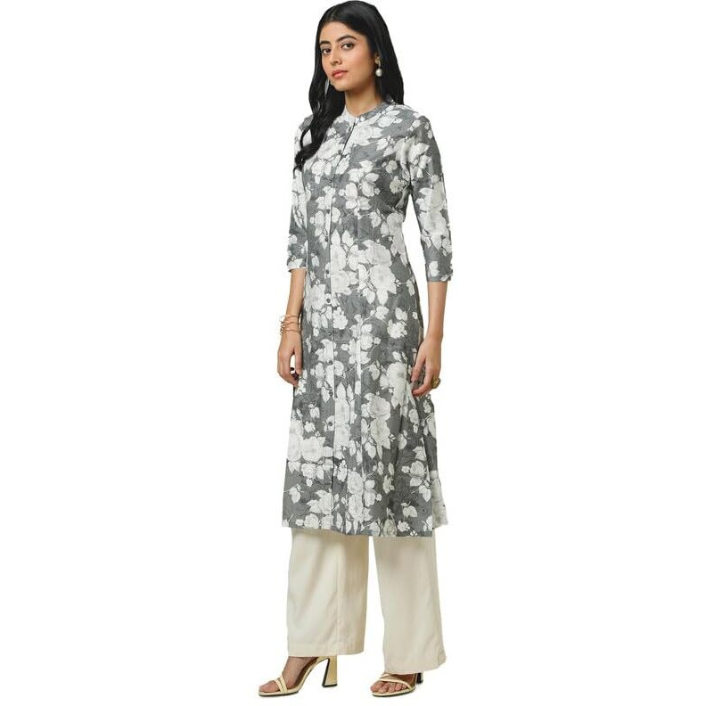 Soch Womens Grey Muslin Floral Print Kurta