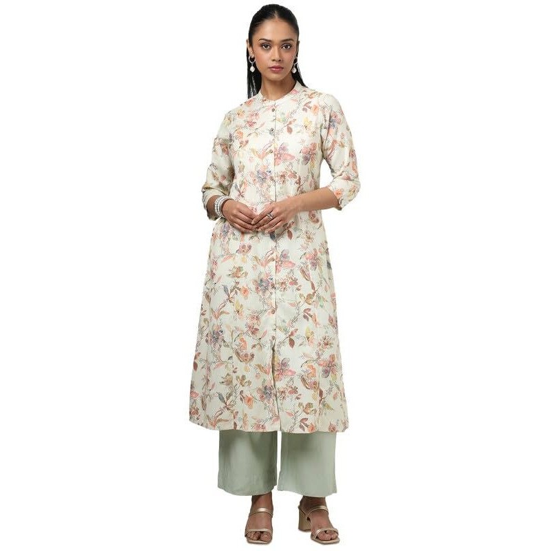 Soch Womens Cream Linen Floral Print Kurta