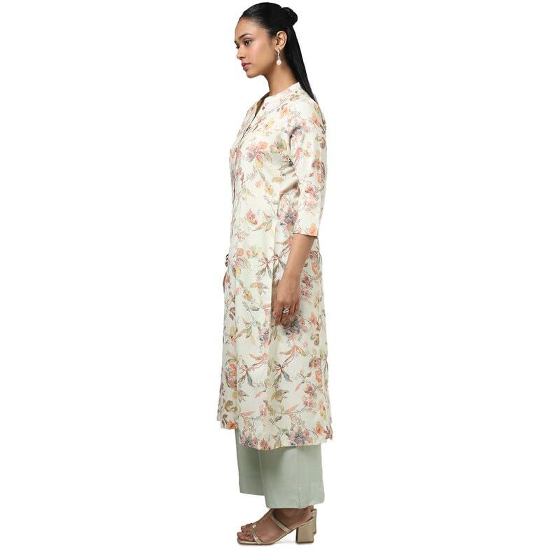 Soch Womens Cream Linen Floral Print Kurta