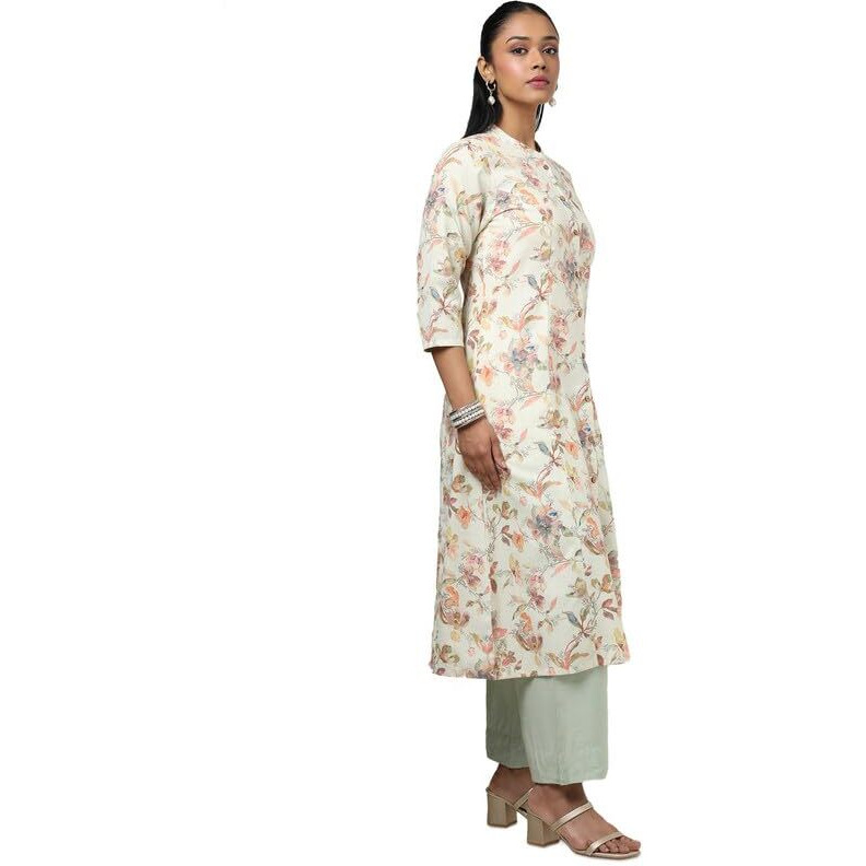 Soch Womens Cream Linen Floral Print Kurta