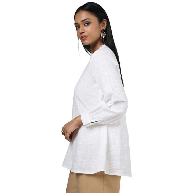 Soch Womens White Cotton Slub Solid Tunic