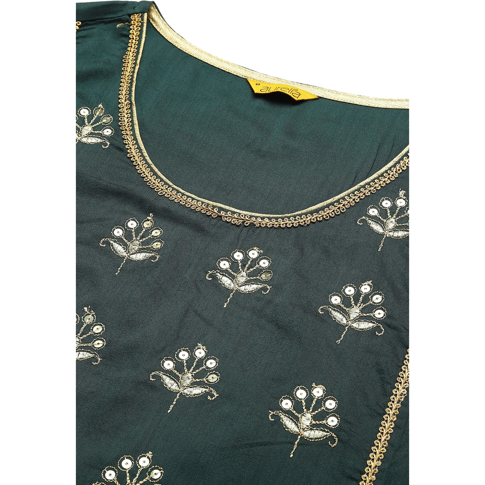 Aurelia Women Emerald Green Viscose Blend Solid Straight Kurta_22Aua13481-703714_S