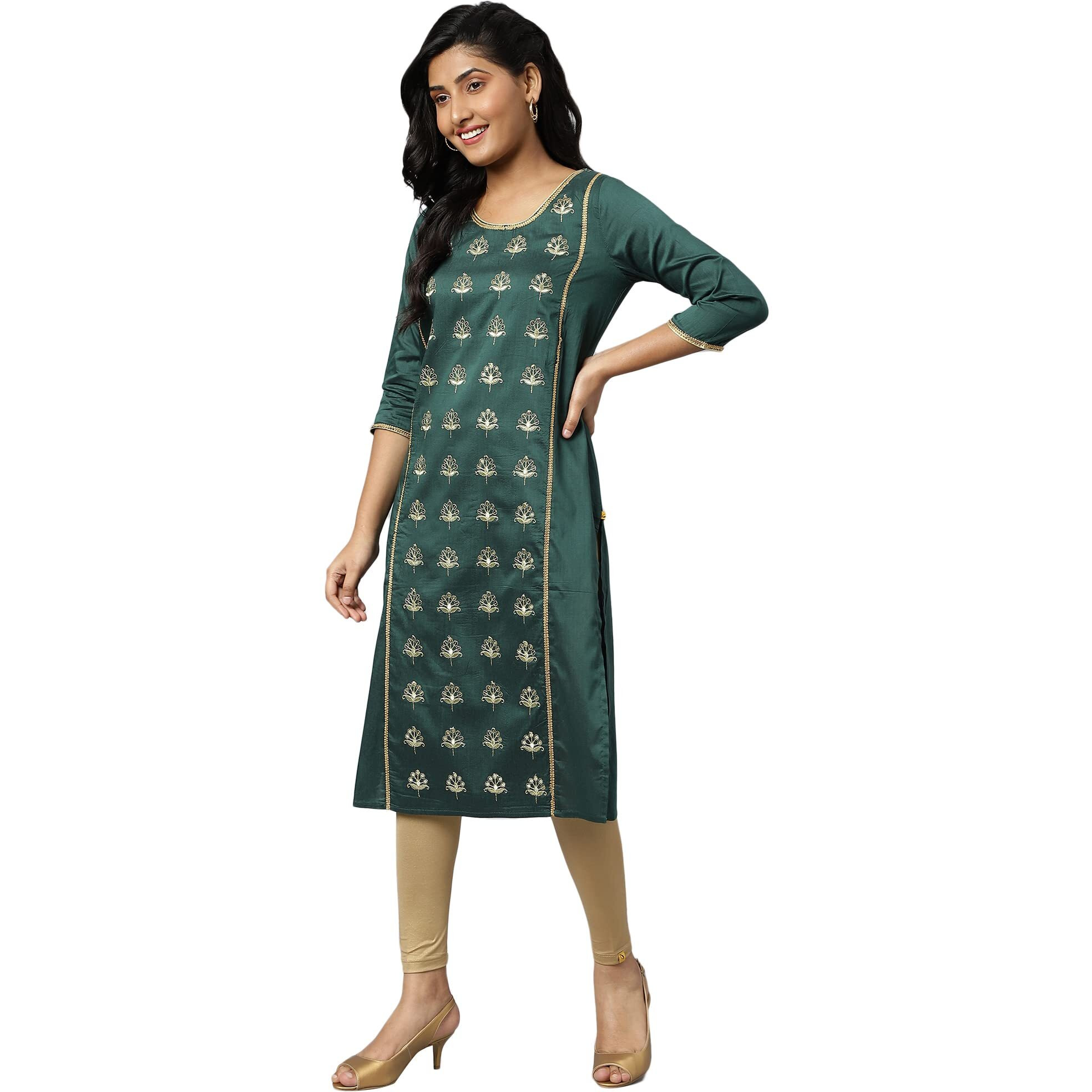 Aurelia Women Emerald Green Viscose Blend Solid Straight Kurta_22Aua13481-703714_S