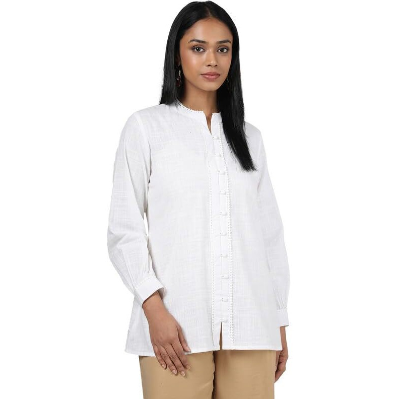 Soch Womens White Cotton Slub Solid Tunic